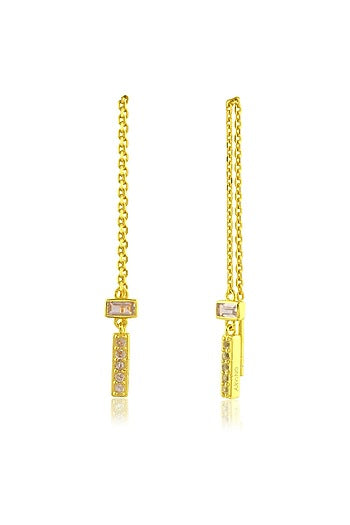 Gold Finish White Cz Threader Chain Dangler Earrings