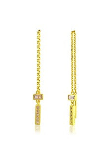 Gold Finish White Cz Threader Chain Dangler Earrings