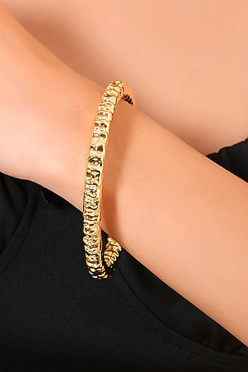 Gold Finish Etched Furrowed Bangle