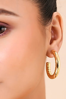 Gold Finish Inlay Hoop Earrings