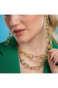 Gold Finish Textured Link Necklace