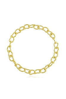 Gold Finish Textured Link Necklace