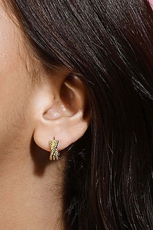 Gold Finish Intertwined Rope Huggie Earrings