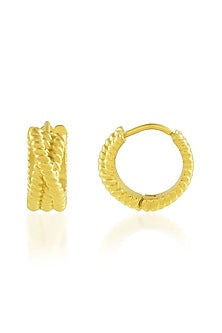 Gold Finish Intertwined Rope Huggie Earrings