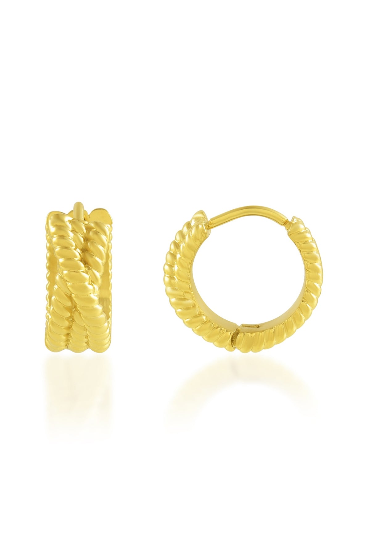 Gold Finish Intertwined Rope Huggie Earrings