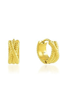 Gold Finish Intertwined Rope Huggie Earrings