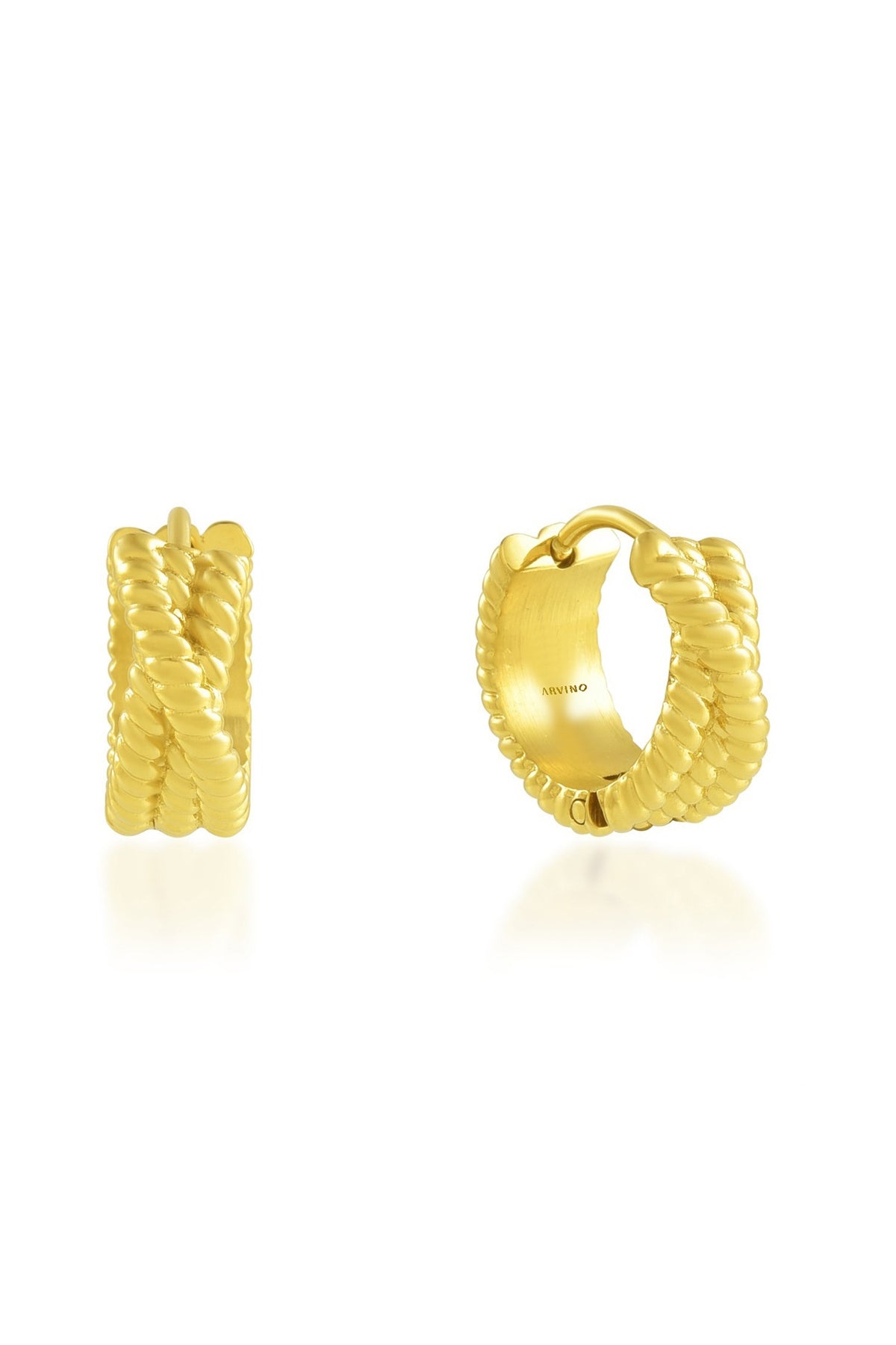 Gold Finish Intertwined Rope Huggie Earrings
