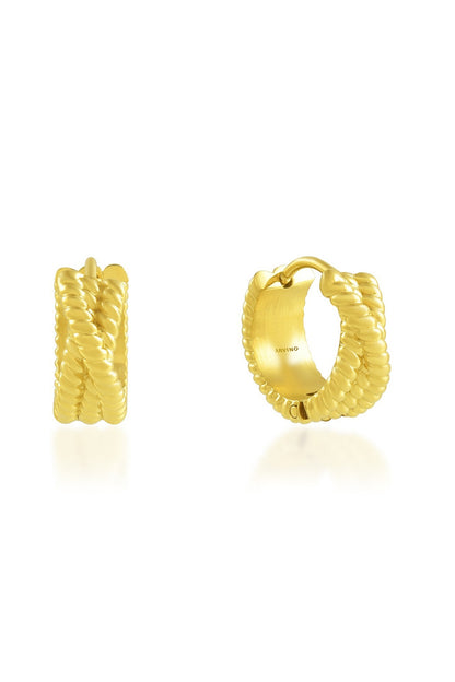Gold Finish Intertwined Rope Huggie Earrings
