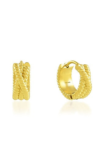 Gold Finish Intertwined Rope Huggie Earrings