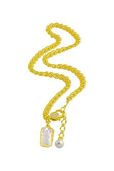 Gold Finish Pearl & Cz Mesh Necklace