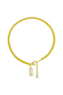 Gold Finish Pearl & Cz Mesh Necklace