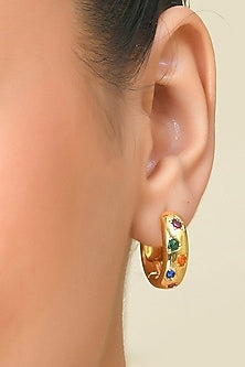 Gold Finish Multi-Colored Cubic Zirconia Hoop Earrings