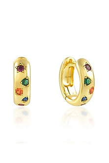 Gold Finish Multi-Colored Cubic Zirconia Hoop Earrings