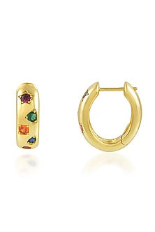 Gold Finish Multi-Colored Cubic Zirconia Hoop Earrings