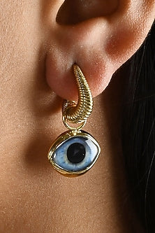 Gold Finish Evil Eye Dangling Huggie Earrings