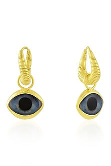 Gold Finish Evil Eye Dangling Huggie Earrings