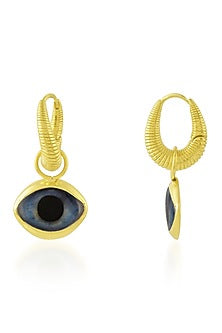Gold Finish Evil Eye Dangling Huggie Earrings