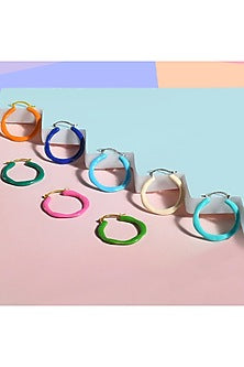 Gold Finish Pink Enamel Earrings In Sterling Silver