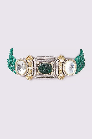 White Finish Green Stone Choker Necklace