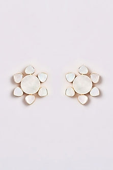Gold Finish Natural Stone Stud Earrings