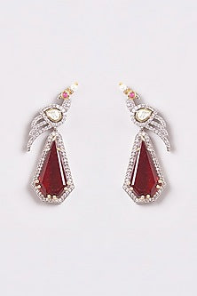White Finish Zircon & Red Onyx Dangler Earrings
