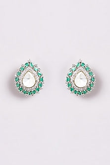 Gold Finish Kundan Polki Stud Earrings