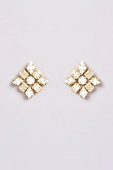Gold Finish Natural Stone Stud Earrings