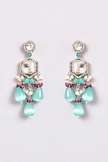 White Finish Zircon Jhumka Earrings