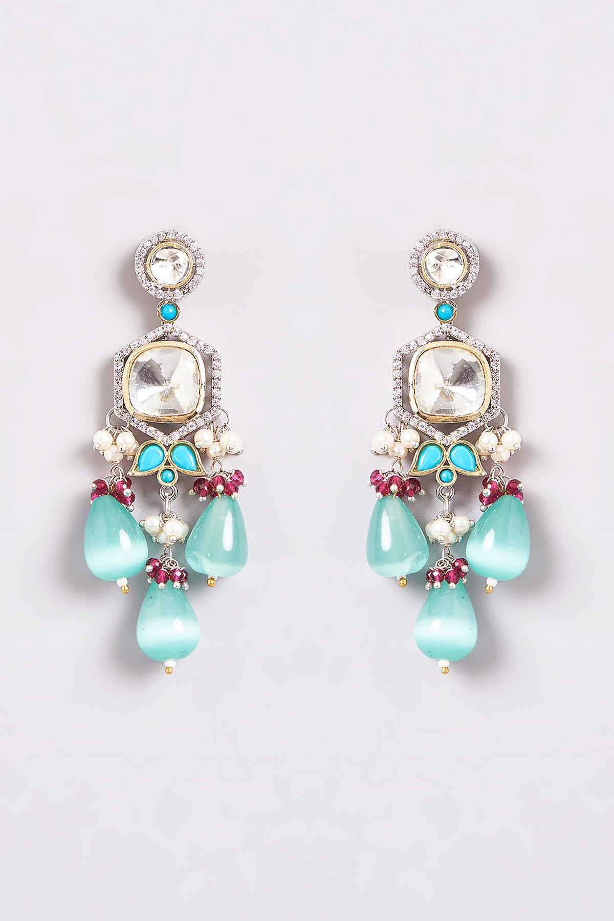 White Finish Zircon Jhumka Earrings