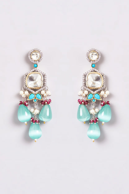 White Finish Zircon Jhumka Earrings