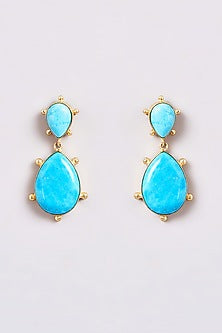 Gold Finish Druzy Turquoise Stone Dangler Earrings