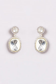 White Finish Zircon & Kundan Polki Dangler Earrings