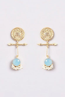 Gold Finish Quartz & Mother Of Pearl Dangler Earrings