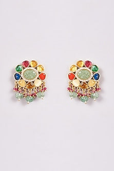 Gold Finish Navratna Stud Earrings