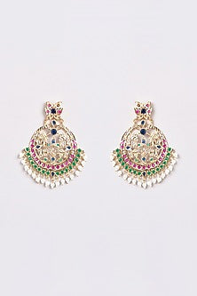 Gold Finish Multi-Colored Stone Chandbali Earrings