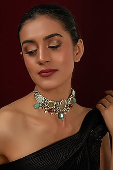 Oxidised Finish Agate & Onyx Choker Necklace
