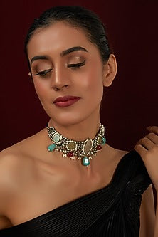 Oxidised Finish Agate & Onyx Choker Necklace