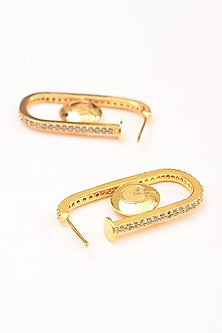 Gold Plated Zircon Rectangular Hoop Earrings