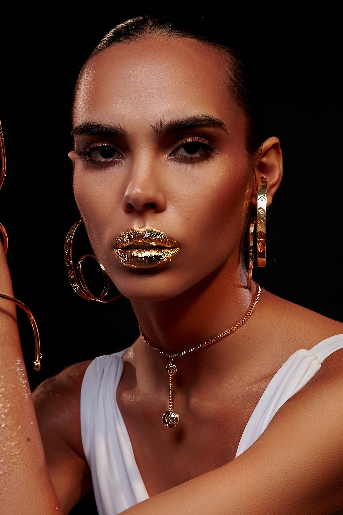 Gold Plated Long Bar Hoop Earrings