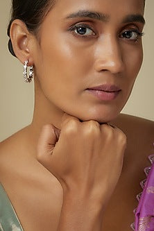 White Finish Cubic Zircon Hoop Earrings In Sterling Silver