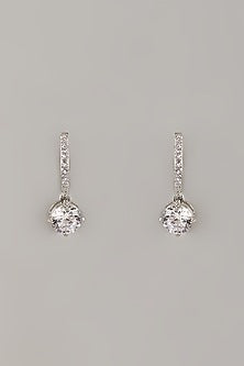White Finish Cubic Zircon Solitaire Drop Earrings In Sterling Silver