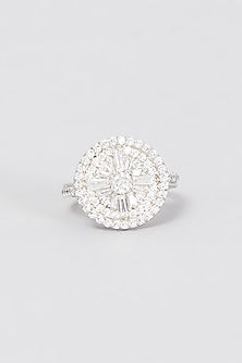 White Finish Swarovski Stone Cocktail Ring In Sterling Silver