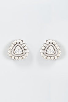 White Finish Moissanite Stone Earrings In Sterling Silver