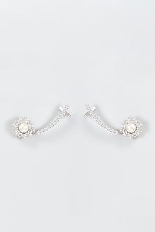 White Finish Zircon Dangler Earrings In Sterling Silver