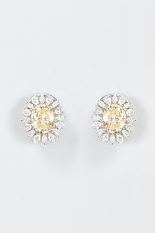 White Finish Sapphire Stone Earrings In Sterling Silver