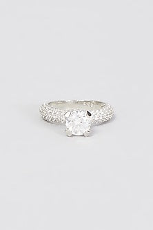 White Finish Solitaire Ring In Sterling Silver