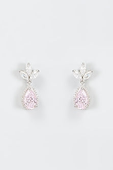 White Finish Purple Stone Earrings In Sterling Silver