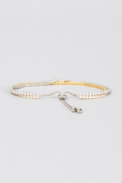 White Finish Adjustable Tennis Bracelet In Sterling Silver