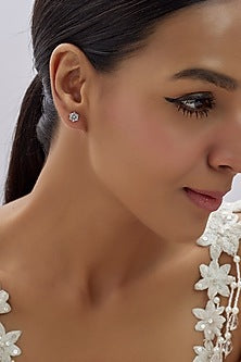 White Finish Swarovski Stud Earrings In Sterling Silver