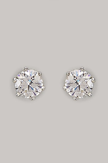 White Finish Swarovski Stud Earrings In Sterling Silver